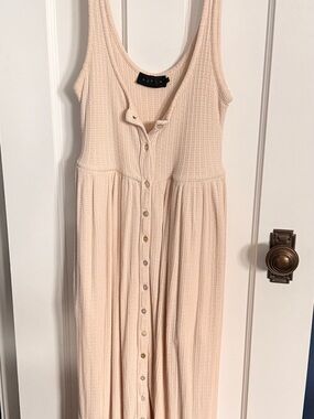 HATCH Cream Button-Front Ribbed Maxi NURSING Dress